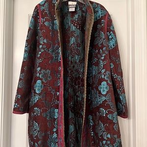 Decorate mid length jacket floral embroidered reversible